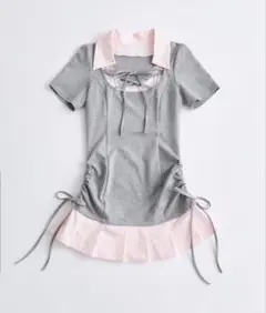 OLIVE des OLIVE レイヤード風着痩せミニワンピ グレー ピンク