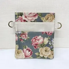 【人気】ラミネート生地☆大きなナースポケット☆オーガナイザー☆薔薇♪グレー
