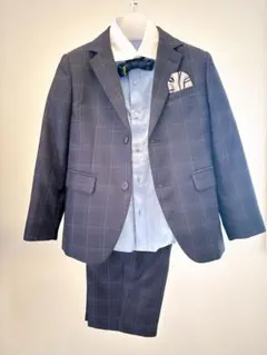 ビームス　ネイビーのチェック柄フォーマルスーツ　120cm、靴19cm、靴下付き