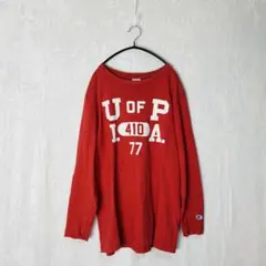 美品 Champion チャンピオン ロンT 前ロゴ ストリート 薄手 赤