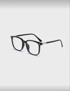 ブラック×シルバー スクエア ブルーライトカット 伊達メガネ 男女兼用