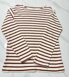 【無印良品】ボーダー 長袖カットソー ボートネック レッド