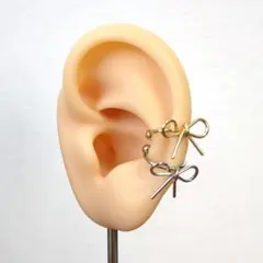 リボン イヤーカフ ゴールド・シルバー 2個セット