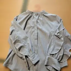 ストライプ バルーンスリーブ 長袖シャツ