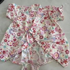 美品 花柄甚平 80 女の子　ベビー　赤ちゃん浴衣　ロンパース　祭り　花火