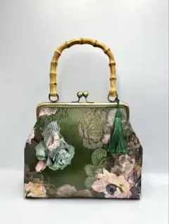 【ハンドメイド】がま口 ハンド バッグ バンブー 持ち手 #619
