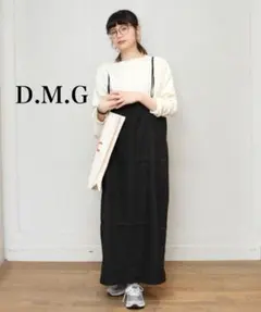 D.M.G ドミンゴ リネン サロペットワンピース 麻 ブラック