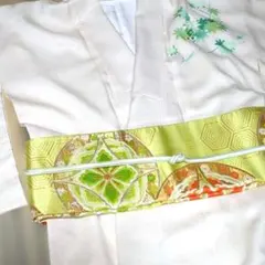 艶やか　黄緑色　 作り帯と帯ひも