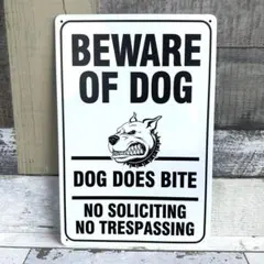 ブリキ看板☆ BEWARE OF DOG 番犬注意 勧誘禁止 立入禁止 黒439