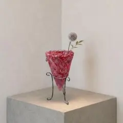 ヴィンテージ アートガラス 花瓶 フラワーベース ピンク マーブル スタンド付 ヴィンテージ アートガラス 花瓶 フラワーベース ピンク マーブル