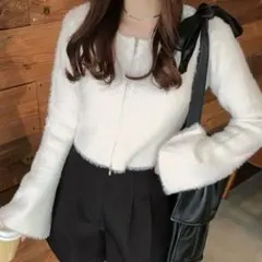 GRL フェザーニットダブルジップショート丈トップス[kz442]