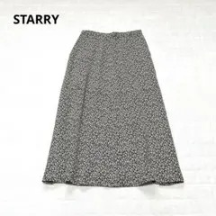 STARRY ロングフレアスカート　ミモレ〜ロング　レトロ　花柄　総柄　ネイビー