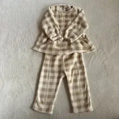 コトリ　パジャマ　ベージュ　チェック柄　サイズ90