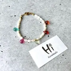 no.128【お肌に優しい金具】Re:淡水パール×ドロップビーズブレスレット