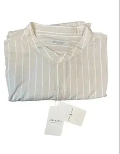 ストライプ 長袖シャツ バンドカラー