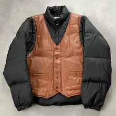 レザー ダウンジャケット 2WAY 本革 ダウンベスト アウター 黒 茶 M