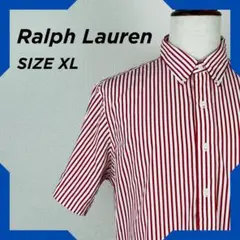 ラルフローレン 半袖シャツ カスタムフィット ストライプ レッド XL【476】