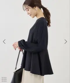 新品タグ付き ロペピクニック 袖プリーツフレアブラウス ネイビー M