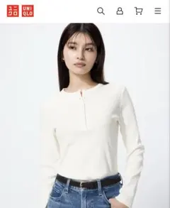 UNIQLO リブヘンリーネックT ホワイト