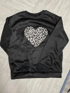 SHEIN ブラック トレーナー 14Y ヒョウ柄ハート