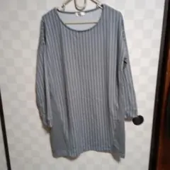 美品　グレー ストライプ 長袖チュニック M