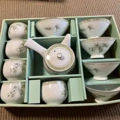 昭和レトロ 当時物 VIOLET CHINA  緑竹紋 湯呑み　急須