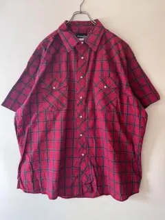 よ*こ様 No.6366 Wrangler 赤チェック半袖シャツ オーバーサイズ