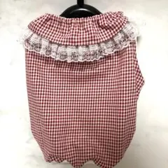 フレブル服♡赤ギンガム×レース襟 ワンピース風 ハンドメイド 犬服 春夏