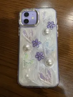 パールと花のデザイン iPhoneケース