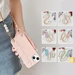 ピンク 花柄刺繍 スマホショルダーストラップ
