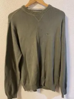 TOMMY HILFIGER オリーブグリーン　コットンニットセーター