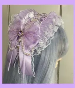 ヘッドドレス　ロリータ　ラベンダー　薄紫　ヘアアクセサリー　ハンドメイド