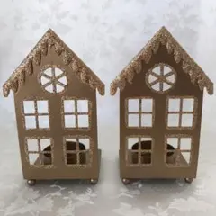 ティーライトホルダー ハウス ゴールド 2個セット