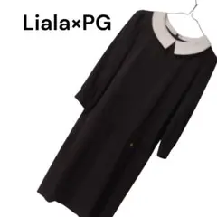 【タグ付き未使用】ホワイト襟付き ブラック 七分ワンピースLiala×PG　膝丈
