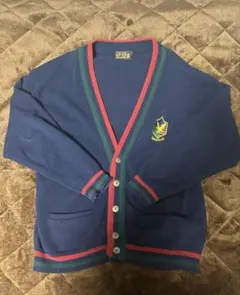 希少/ヴィンテージ カーディガン 刺繍ロゴ レトロ配色