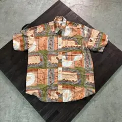 7SM2 【90‘s archive】　総柄シャツ　半　シルク　古着