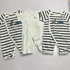 新品☆petit main ☆ロンパース 3枚セット 恐竜 ボーダー