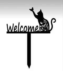 ガーデン　WELCOME　ガーデンピック　猫　鉄　アイアン　雑貨　ガーデニング
