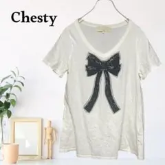 zB1258【F】Chesty Tシャツ モチーフ カジュアル リボン ビーズのサムネイル