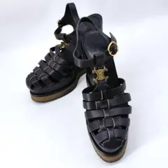 26470✨セリーヌ グルカサンダル クレア トリオンフ ビッグロゴ レザー 黒のサムネイル