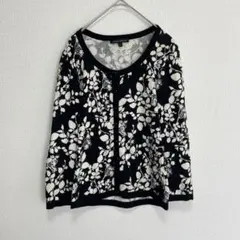 LAURA ASHLEY 花柄ジャガードカーディガン XS ブラック×アイボリー