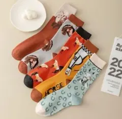 レディース　馬柄　ソックス　靴下　5足セット　個性的　おしゃれ