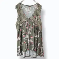 ノックスローズ M 花柄ノースリーブチュニック 裾フレア 美シルエット 完売品