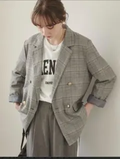 ANGIE金ボタン チェック柄ダブルブレザージャケット