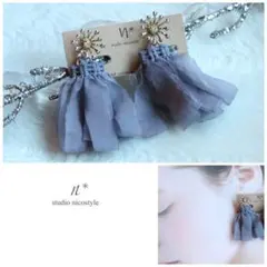 Ｎo.16-73【イヤリング】【ピアスOK】樹脂ノンホールピアス蝶　くすみブルー