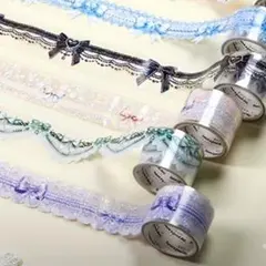 海外マステ　リボンレース　5色　ロールテープ　キラキラ　コラージュ素材　背景