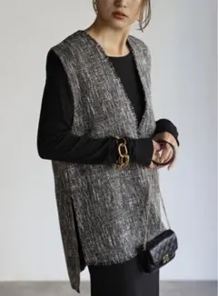 ボンジュールサガン Vネックツイードベスト　ベスト　フォーマル　トップス　入学式