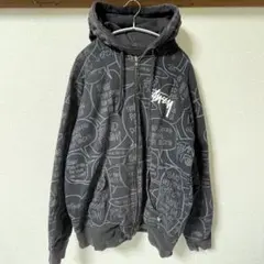 Stussy ステューシー　パーカー　総柄　フルジップアップ　黒　L