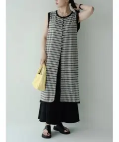 JUMELLE ジャガードワンピース ロングニットワンピ ベスト パイピング 美