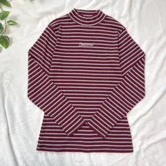 【コンバース】マルチボーダー ハイネック 長袖カットソー L 赤みブラウン